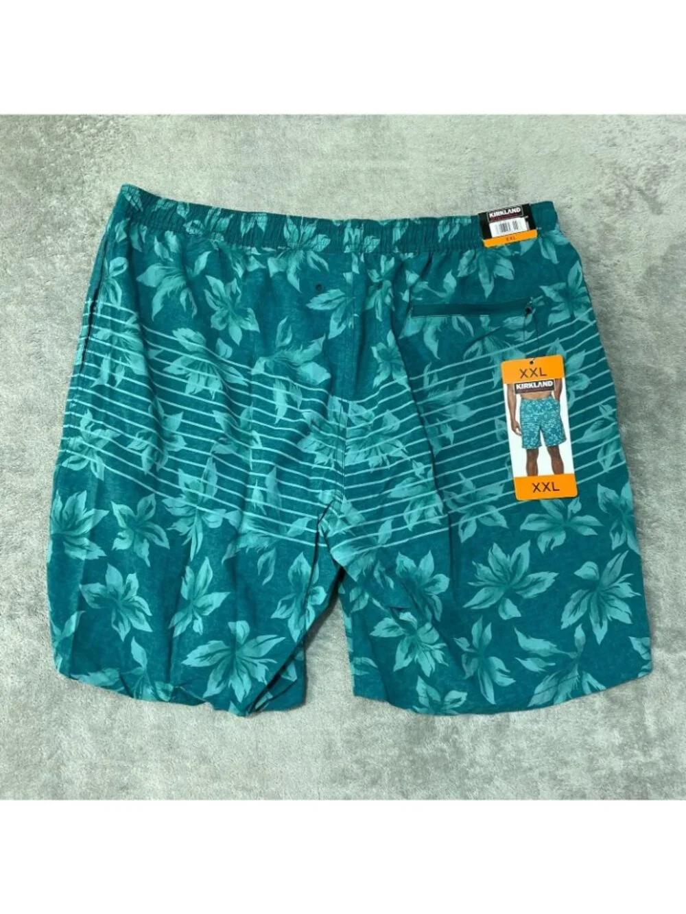 NWT Kirkland Signature Men's XXL Swim Shorts Teal Floral Print